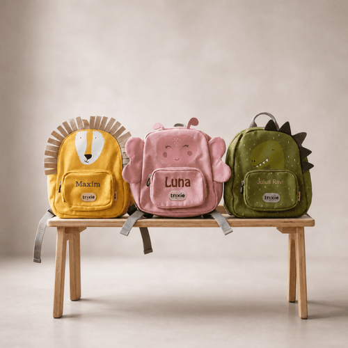 Personalisierter Kinderrucksack mit Name – Löwe, Dino oder Schmetterling | Stick
