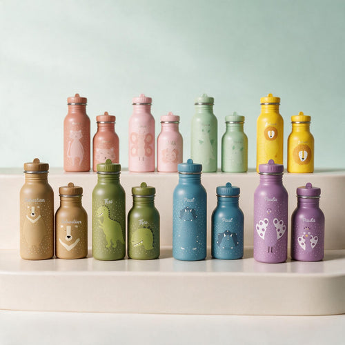 TRIXIE Trinkflasche personalisiert mit Gravur - Tiere - Geschenk zur Einschulung