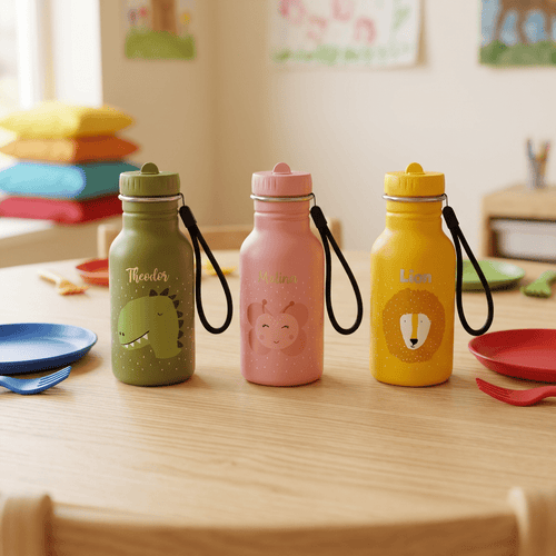 TRIXIE Trinkflasche personalisiert mit Gravur - Löwe, Dino und Schmetterling 350ml
