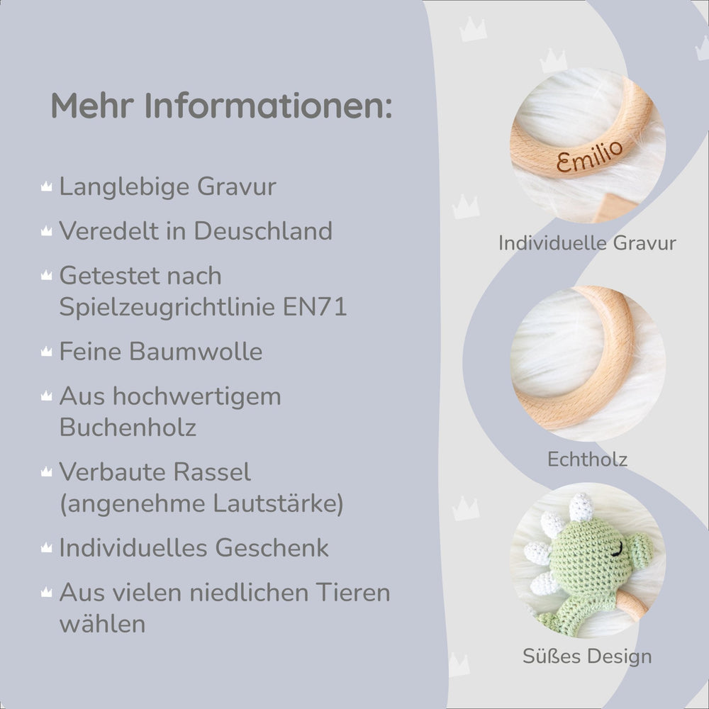 Greifling Baby mit Namen - Dino - Muckelmeister