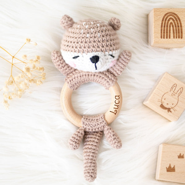 Fehn Rasselring Otter - Greifling zum Rasseln, Fühlen, Spielen mit kuschelweichem Stoff-Tier - ein treuer Begleiter für Babys und Kleinkinder ab 0+ Monaten