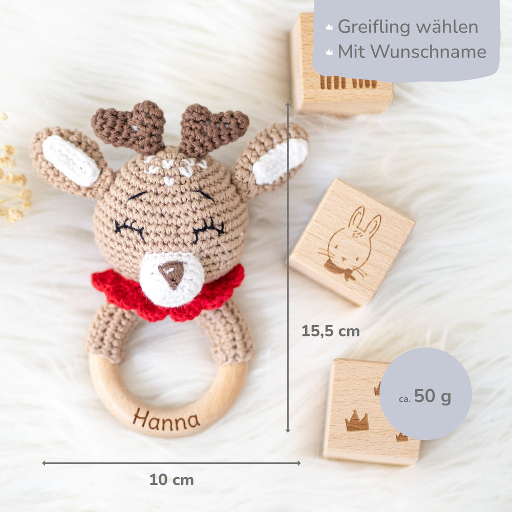 Greifling Baby mit Namen - Rentier - Muckelmeister