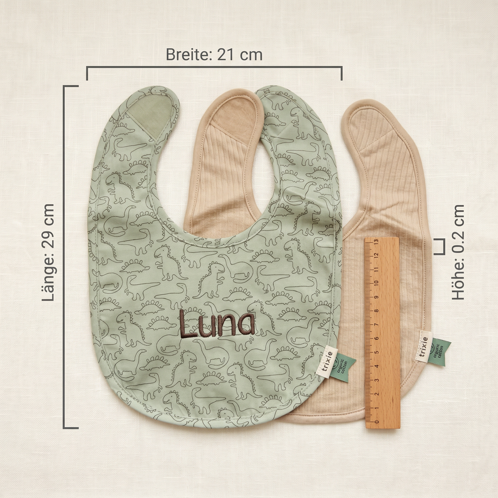 TRIXIE Personalisiertes Lätzchen mit Namen - 2er Pack Dino | Stick - Muckelmeister