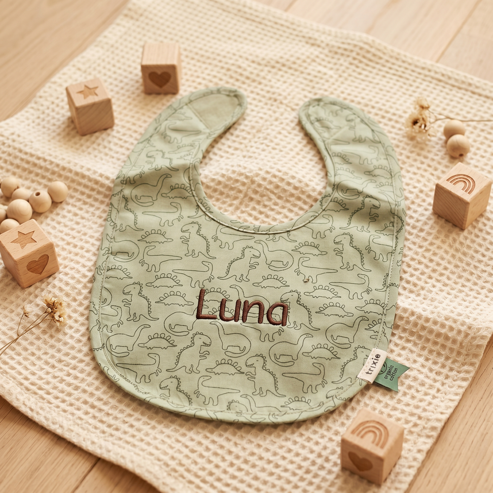 TRIXIE Personalisiertes Lätzchen mit Namen - 2er Pack Dino | Stick - Muckelmeister