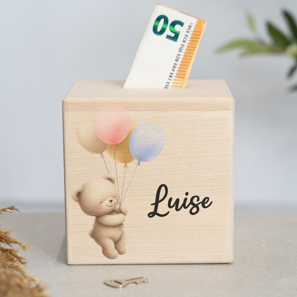 Spardose Personalisiert Bärchen mit Ballons - Muckelmeister