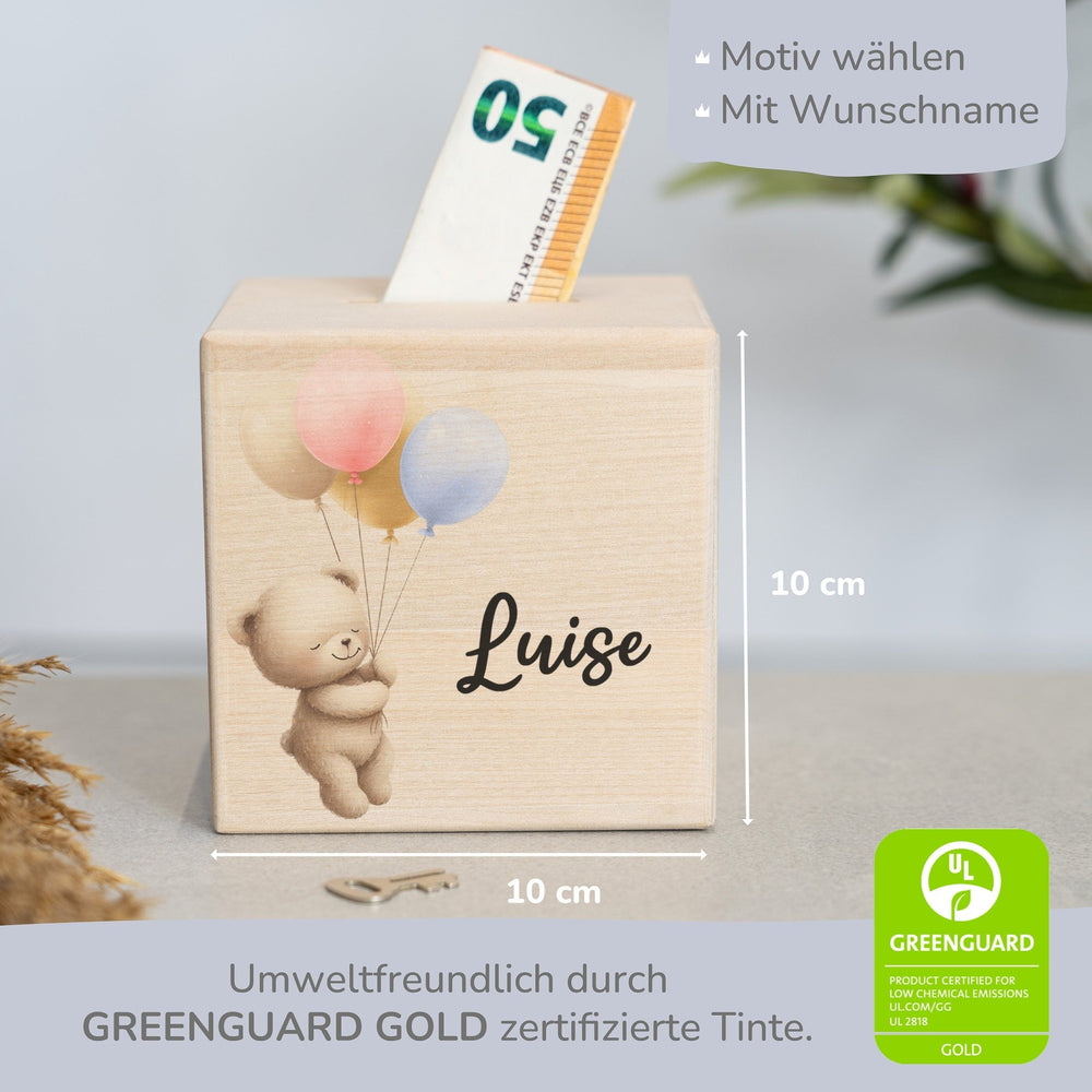 Spardose Personalisiert Bärchen mit Ballons - Muckelmeister